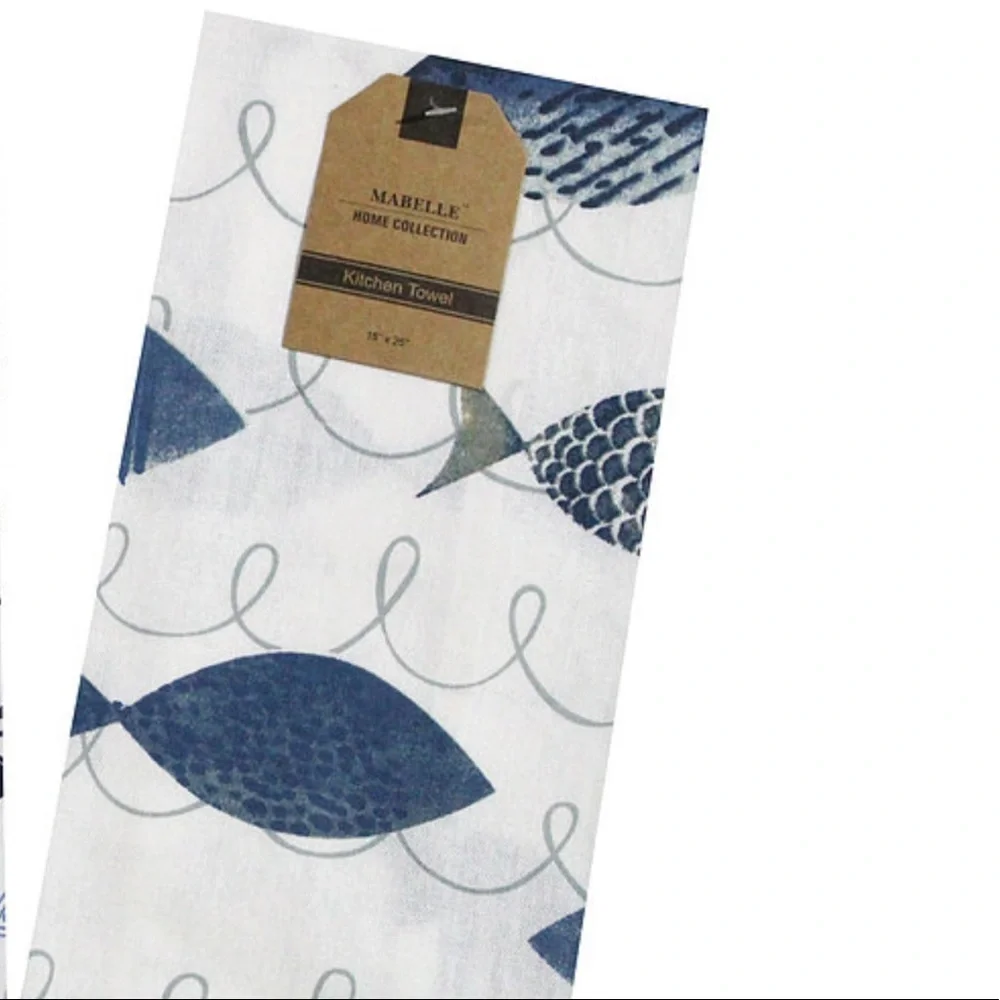 Mabelle Coastal Printed Kitchen Cotton Towels Nautical Beach Blue White 2 Pieces - Picture 4 of 16